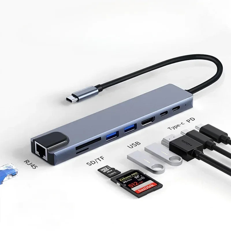 USB Hub With Disk Storage M.2 SSD USB Type-c to HDMI-Compatible Adapter Laptop Dock Station For Macbook Pro Air M1 M2 Qme USB3.0 8 in 1