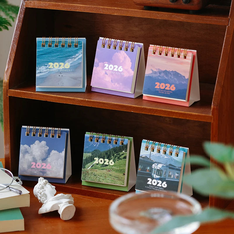 2026 Landscape Mini Desk Calendar Creative Coil Planner Desktop Qme