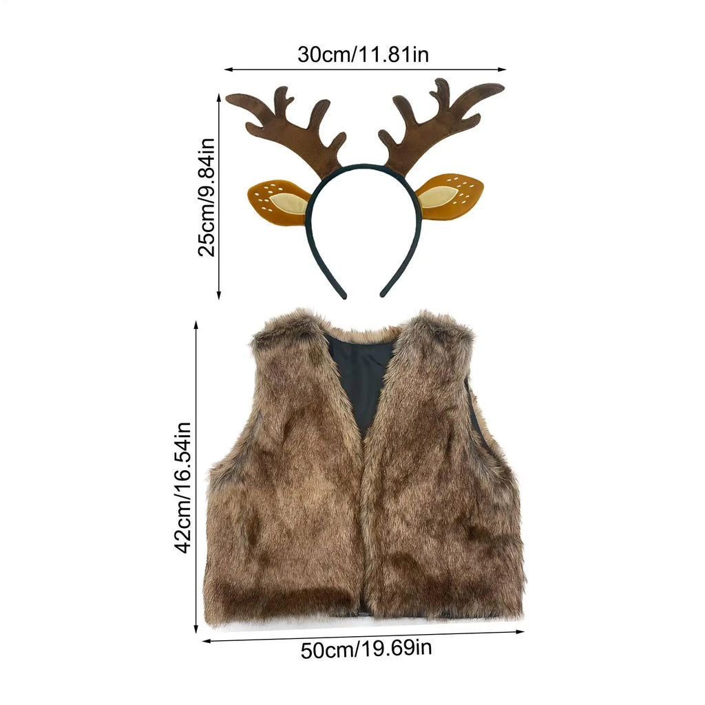 Reindeer Costume Set All-Day Wear Outfit Christmas Deer Costume Vest Red Nose Headband For College Students Adults Girlfriend Qme