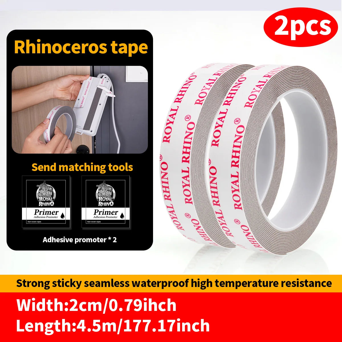450CM Extra Strong Double Sided Tape Adhesive Car Special Tear Off Without Leaving Traces High Viscosity Mounting Fixing Sticky Qme 20mmX4.5M-2PCS