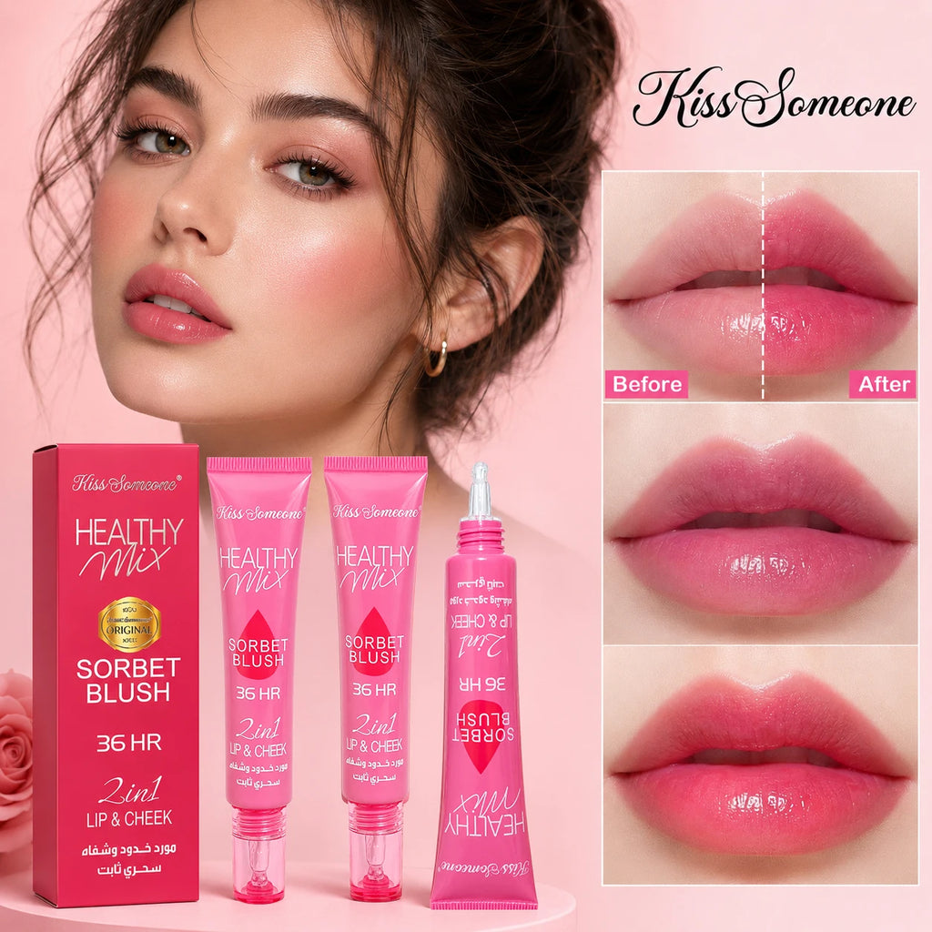 Warm powder blusher lip oil 2 in 1, waterproof and sweat resistant liquid powder blusher, suitable for all skin types, high glos Qme