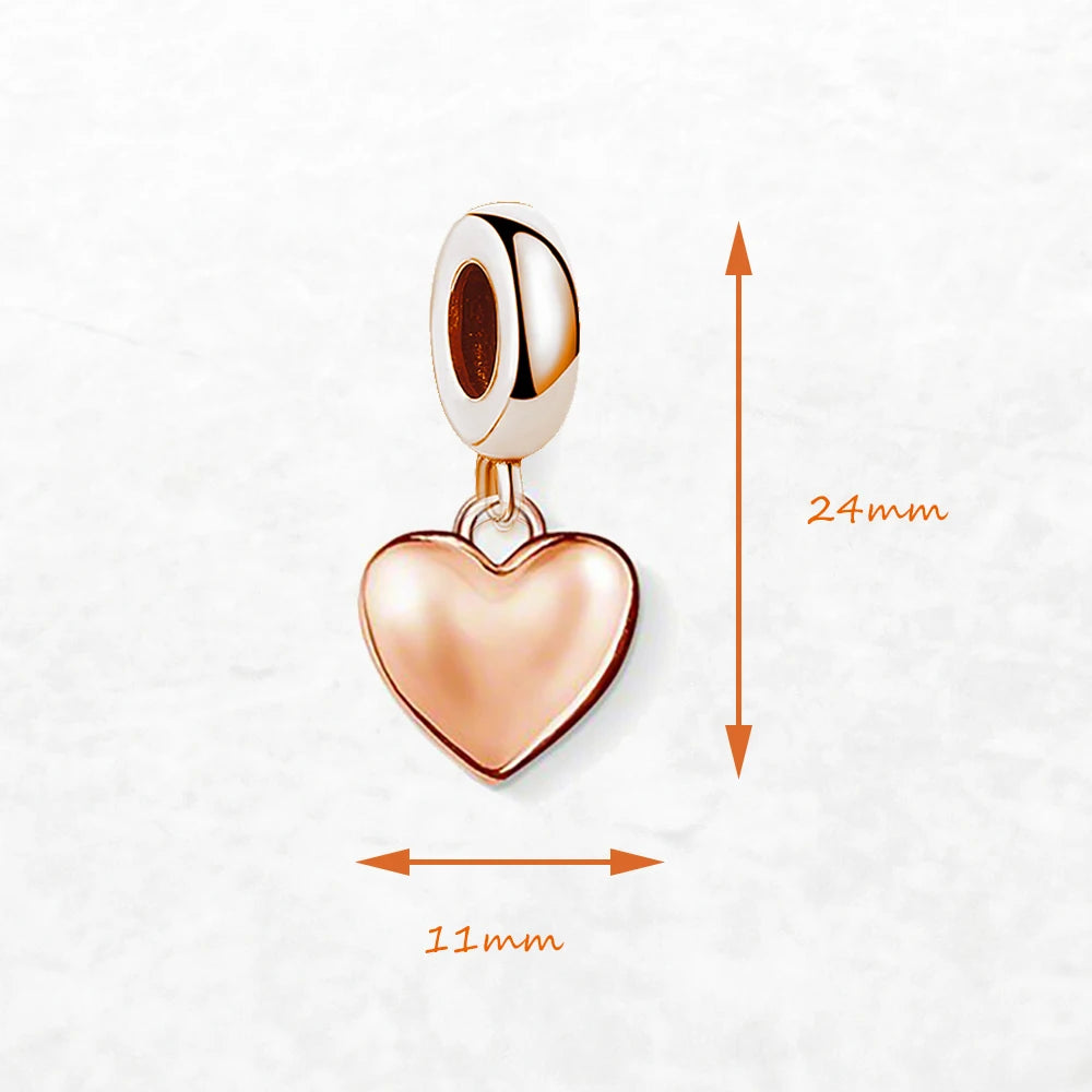 Rose Gold Color Heart Pendants Charm 925 Sterling Silver Women Jewelry Winter New Romantic Gift Qme