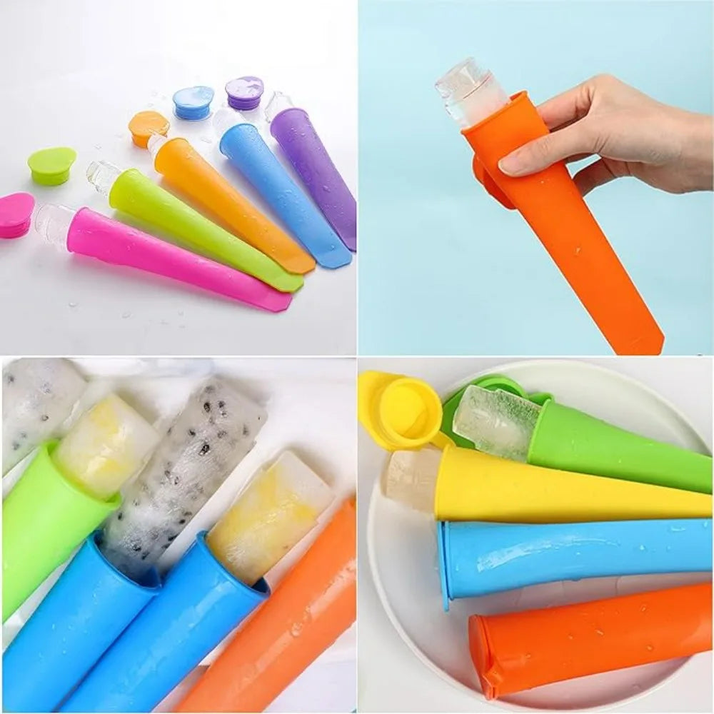 6pcs Food-grade Silicone Ice Cream Molds with Lid DIY Homemade Juice Ice Lolly Reusable Leak-Proof Ice Cube Tray Kitchen Gadgets Qme