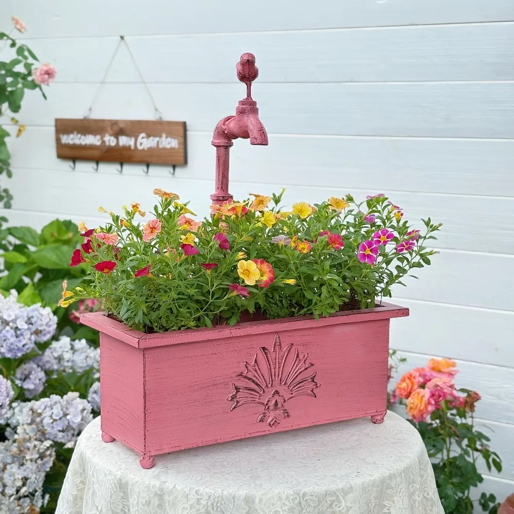 Faucet Metal Rectangular Flower Pot Vintage Flower Planter Container Vase Farmhouse Decor for Indoor Outdoor Garden Decorative Qme