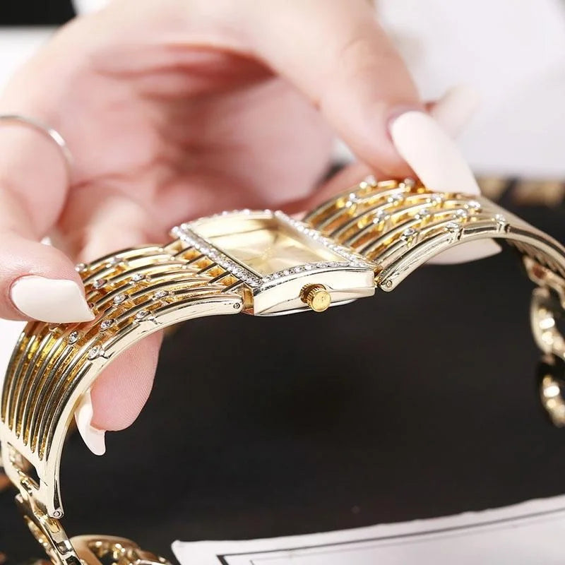 Women's Watch Luxury Rhinestone Quartz Cuff Bangle Watch Analog Stainless Steel Party Dress Wrist Watch Qme