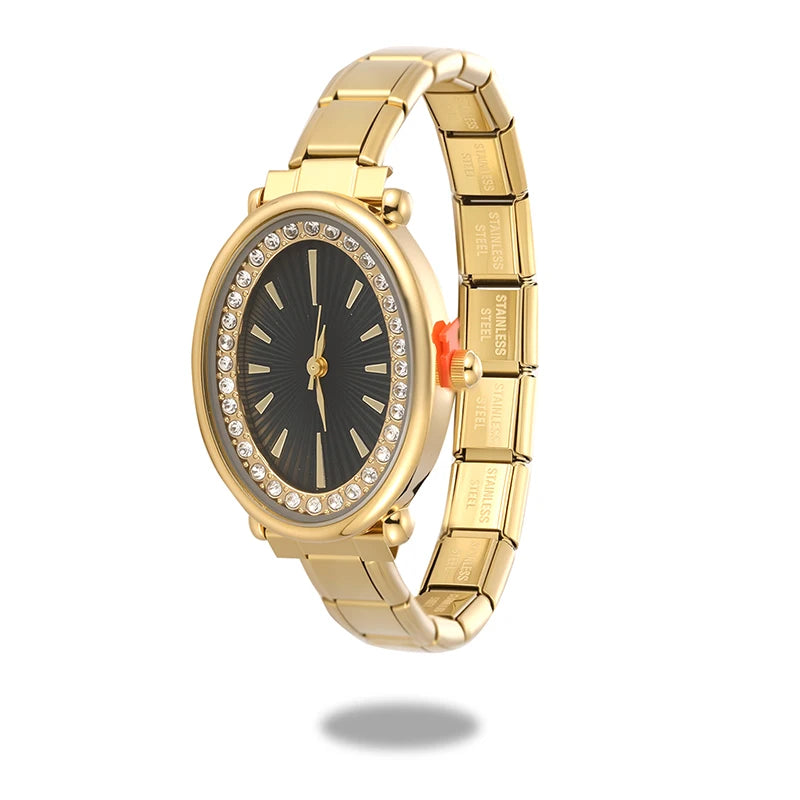 2026New Fashion Men Womens Stainless Steel Water Drop Oval Gems Watch