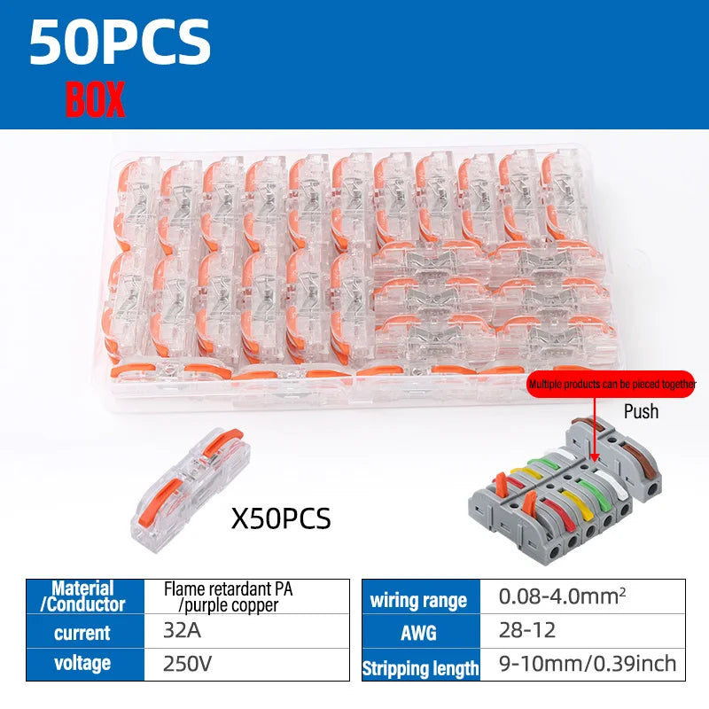 Universal Lever Wire Connectors 1-To-1 Inline Compact Splicing Quick Electrical Connector Reusable Plug In Insulated Terminals Qme T211O 50PCS