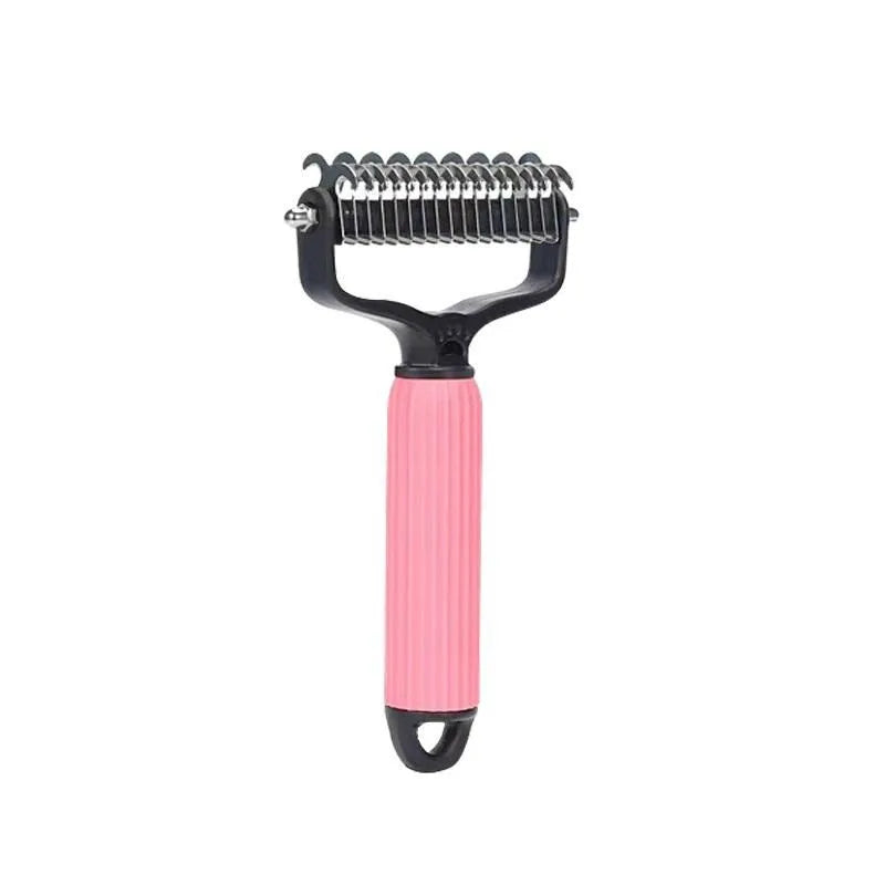 Professional Universal Double Sided Stainless Steel Pet Detangling Qme pink-large-17 teeth