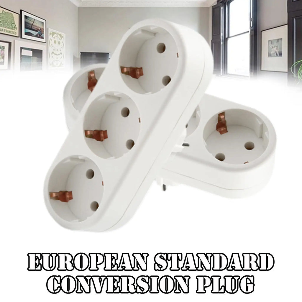3 Grids Universal EU German Standard Conversion Plug One To Three Conversion Socket Travel Conversion Power Plug Socket Qme