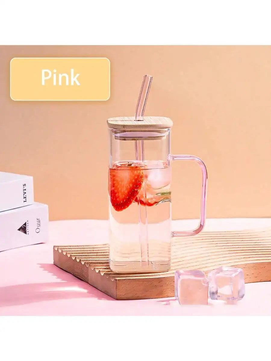 400 Smoothie Cup Straw Heat-resistant Juice Drink Large Capacity Qme Pink handle 400ml