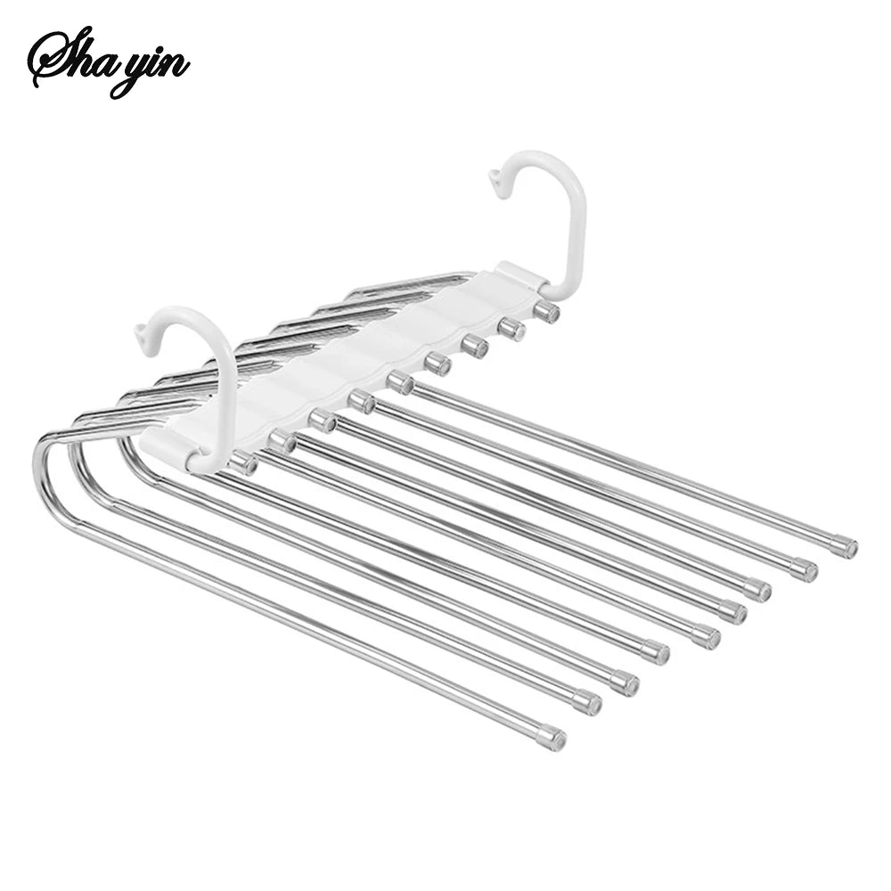 Stainless Steel Multi-Layer Hanging Rack For Home Use - Multi-Functional Folding Wardrobe - Pants Storage Rack Organizer Qme Silver