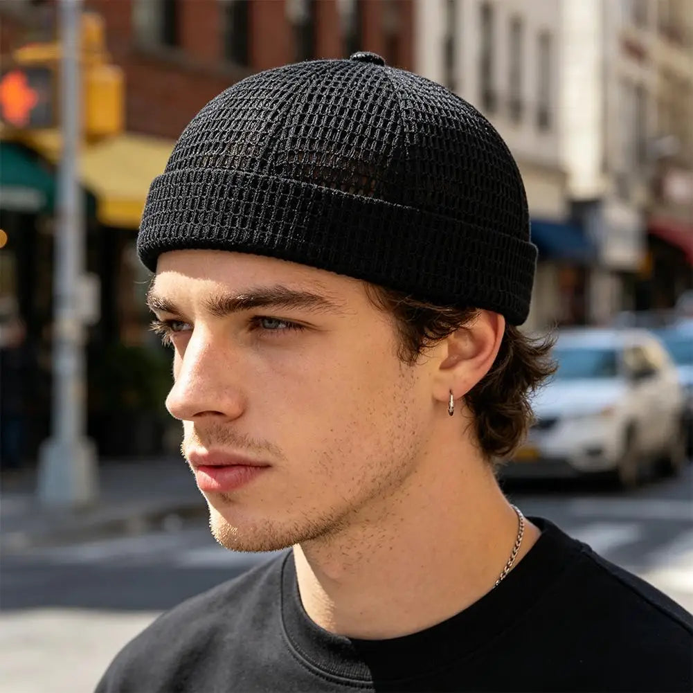 Mens Mesh Brimless Cap Outdoor Sport Summer Docker Beanie Hat Flip Qme