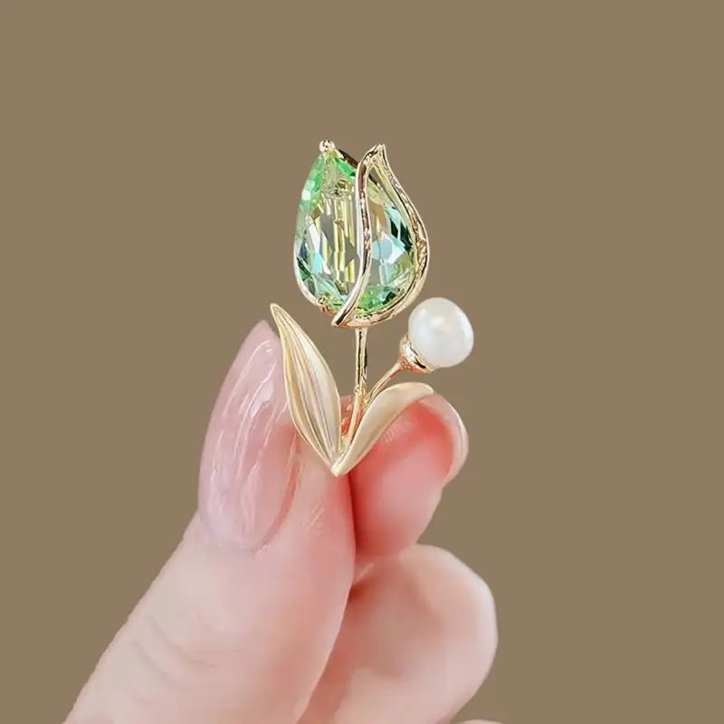 Elegant Crystal Tulip Brooch - Sparkling Pearl & Rhinestone Flower Corsage for Women, Perfect Party Jewelry Gift Qme style 2