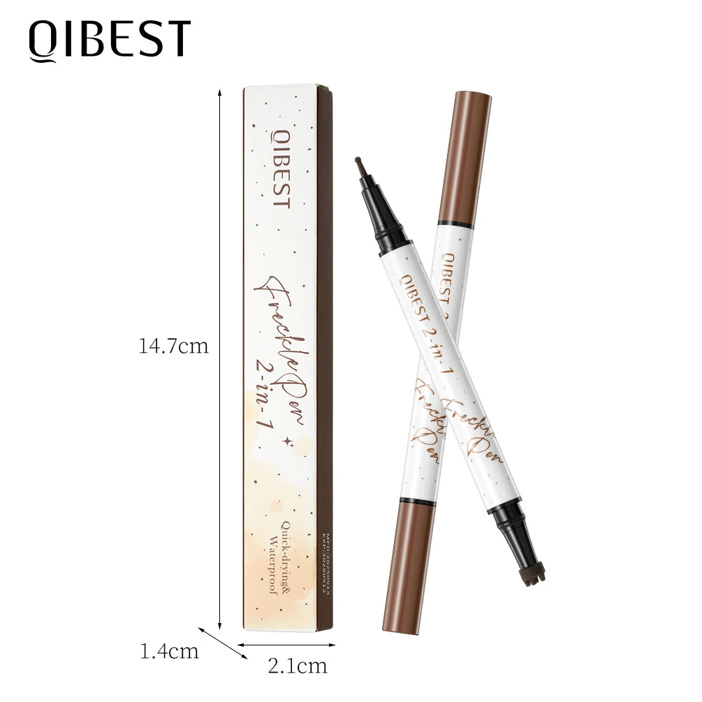 QIBEST Double-end Freckles Stamp Pen Makeup 2-IN-1 Freckle Seal Waterproof Face Concealer Contour Natural Freckle Pencil Qme