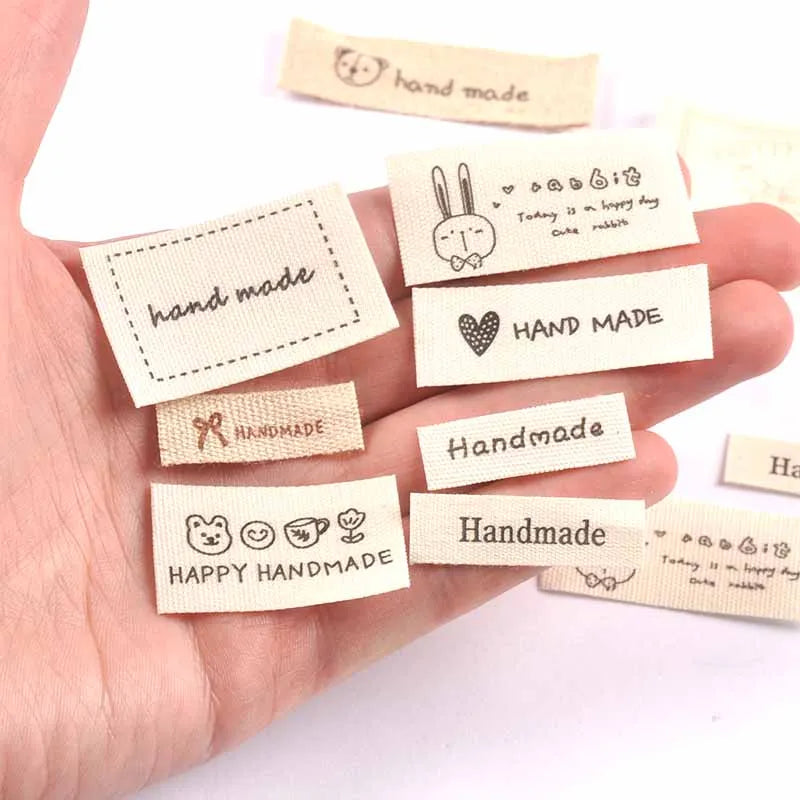 50Pcs 10-53mm Assorted "Handmade" Cute Animal Fabric Labels, Sew On Tags for DIY Clothes Crafts cp4317 Qme