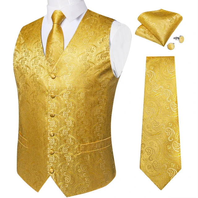 Men's Formal Suit Vest & Tie Set – Waistcoat with Necktie Pocket Square, Perfect for Weddings and Business Events Qme MJTZ0143 XXL
