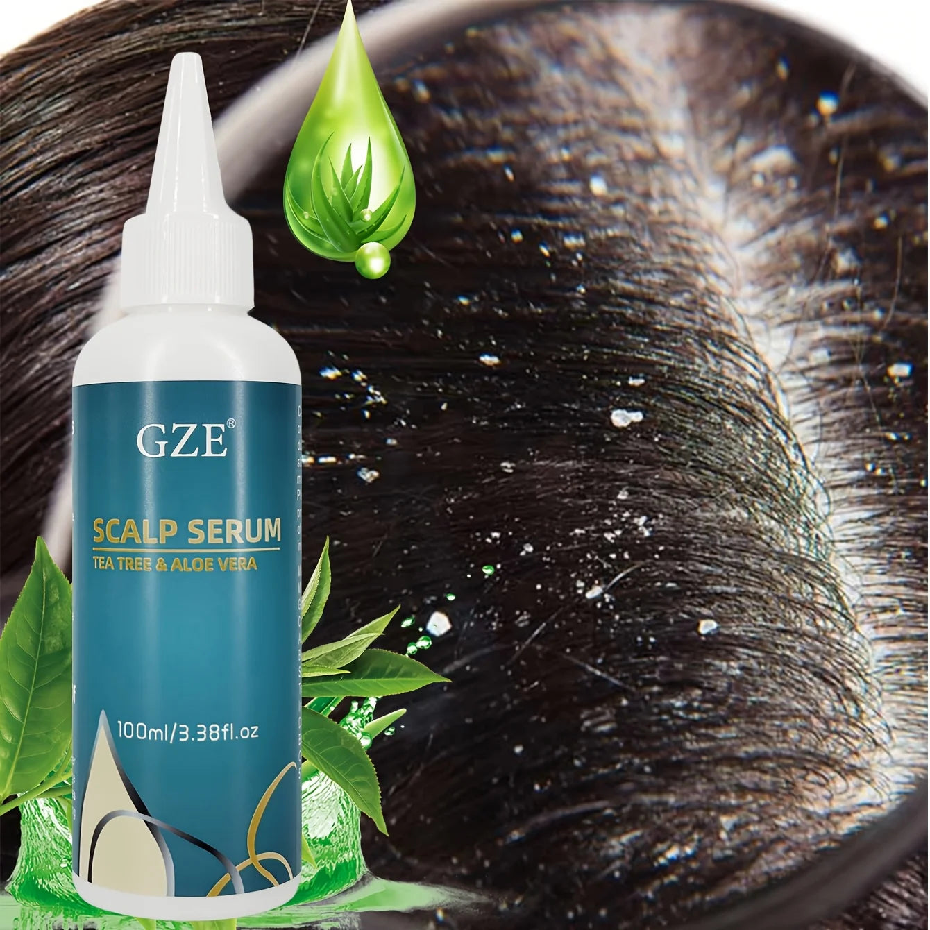 GZE Scalp Serum With Tea Tree & Aloe Vera Leave-In Conditioner Remove loose dandruff flakes For Dry Scalp for Women and Men Qme
