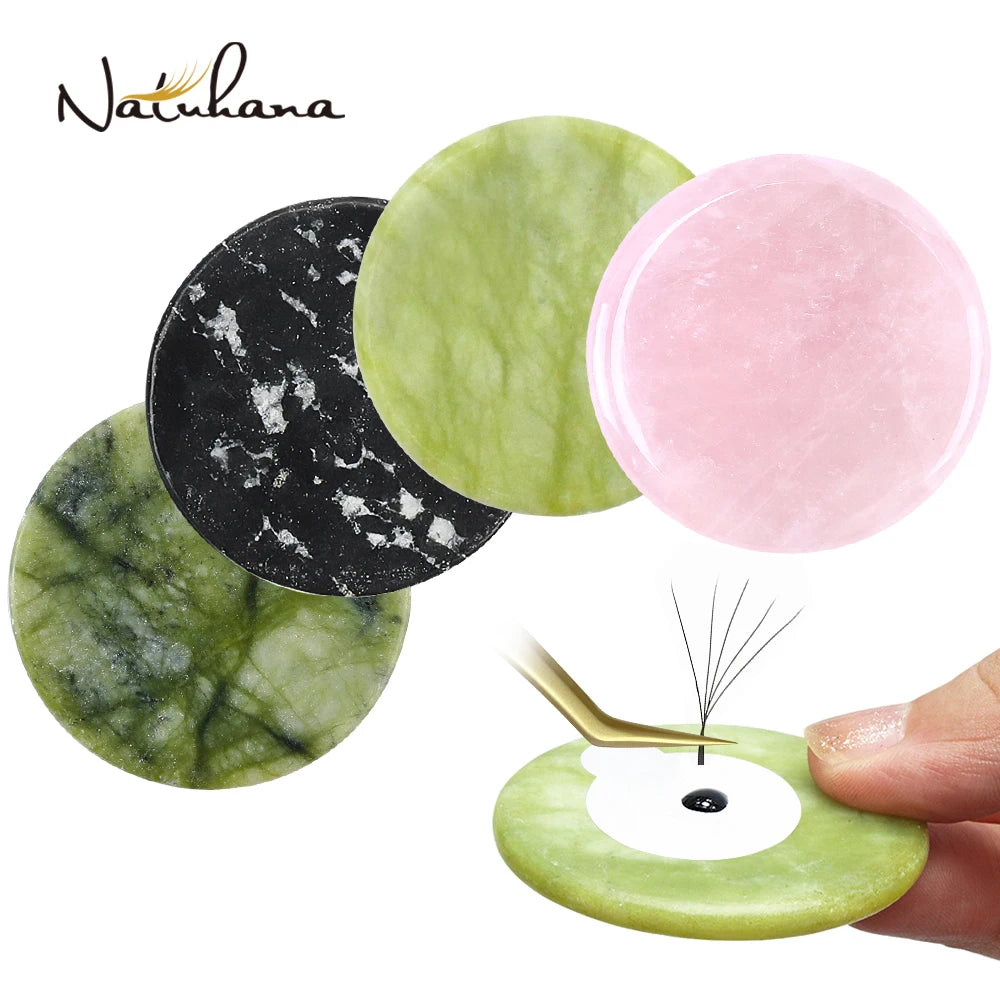 NATUHANA Round Jade Stone False Lash Glue Adhesive Pallet Pad Holder Qme