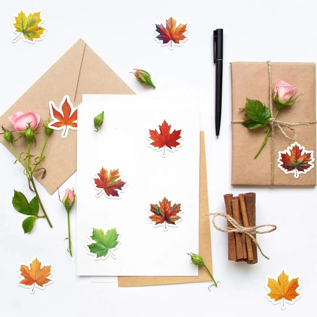 Leaf Stickers 500 Maple Journaling Decal Roll Water Bottle Scrapbook Qme