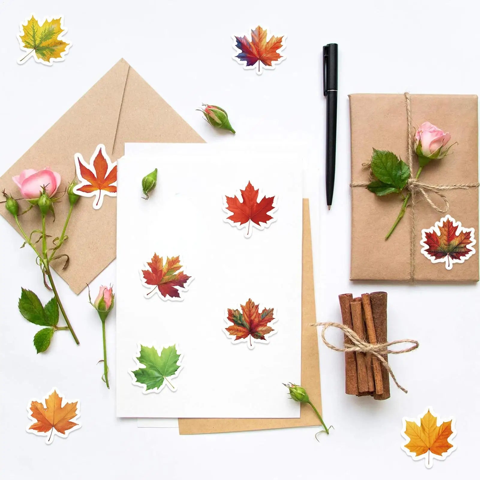 Leaf Stickers 500 Maple Journaling Decal Roll Water Bottle Scrapbook Qme