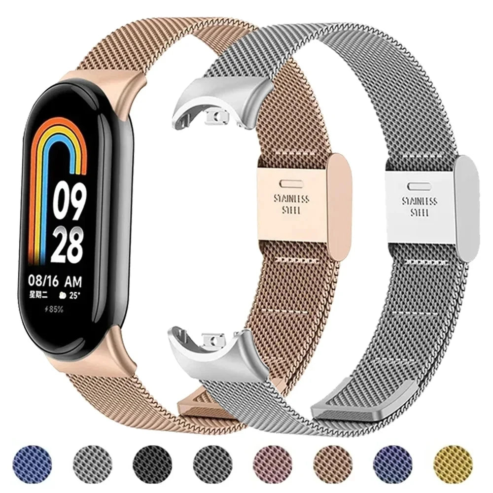 Metal Mesh Stainless Steel Strap for Xiaomi Mi Band 8 Smart Bracelet Replacement Accessories Watchband Miband 8 Smartwatch Qme