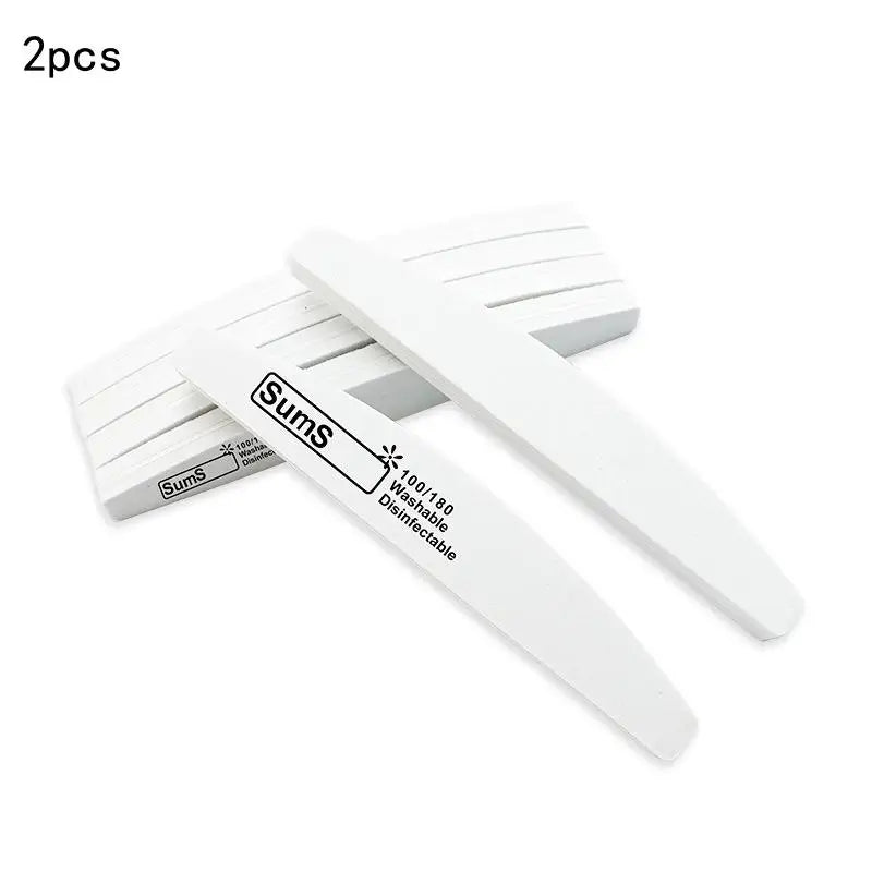 2 5 Professional Double-sided Nail File Block Colorful Sponge Polish Qme 2pcs White