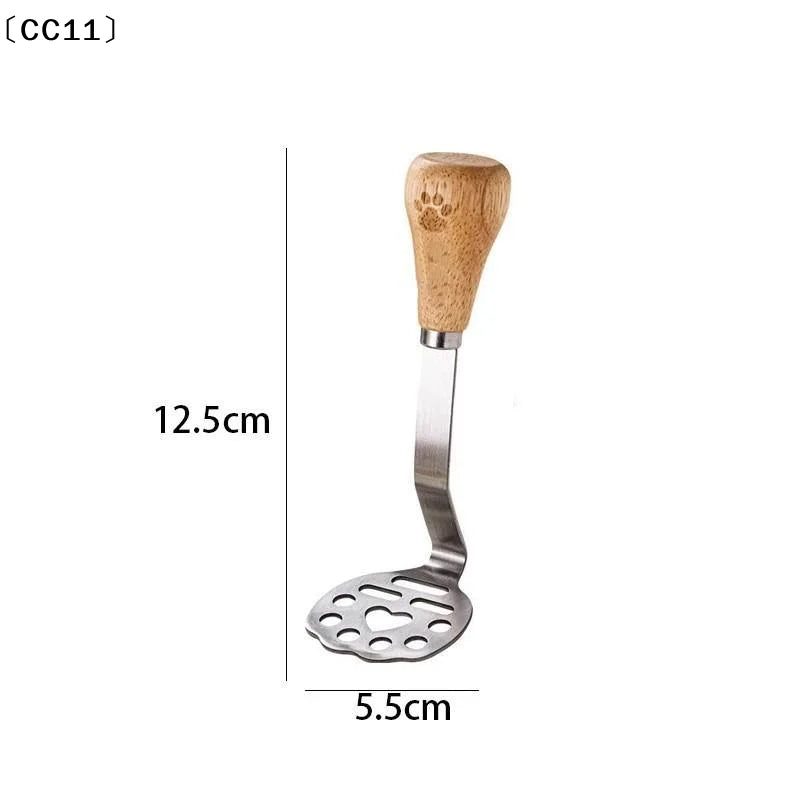 Stainless Steel Potato Masher Wooden Handle Food Grade Tool Home Qme