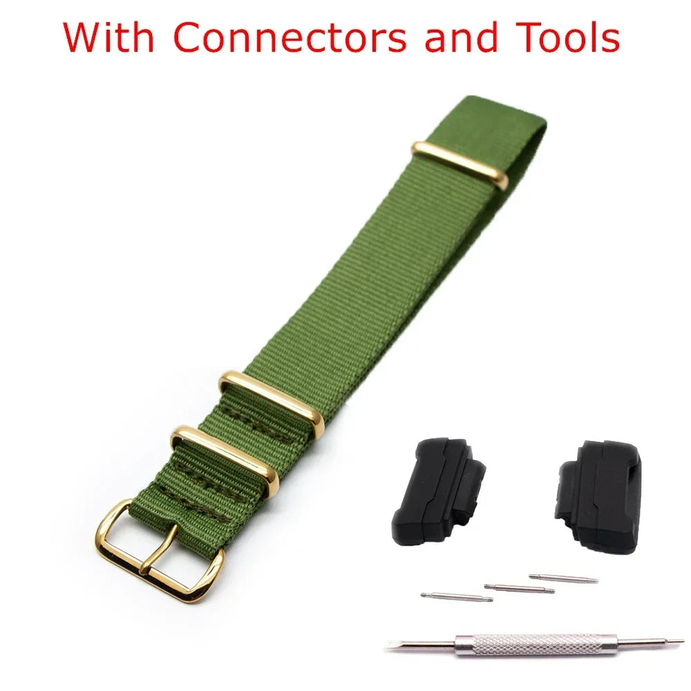 Nylon Watch Strap for Casio G-Shock GA100 GA120 GA110 GA400 Men Women Gold Buckle Replacement Watchband Bracelet Qme Green 22mm