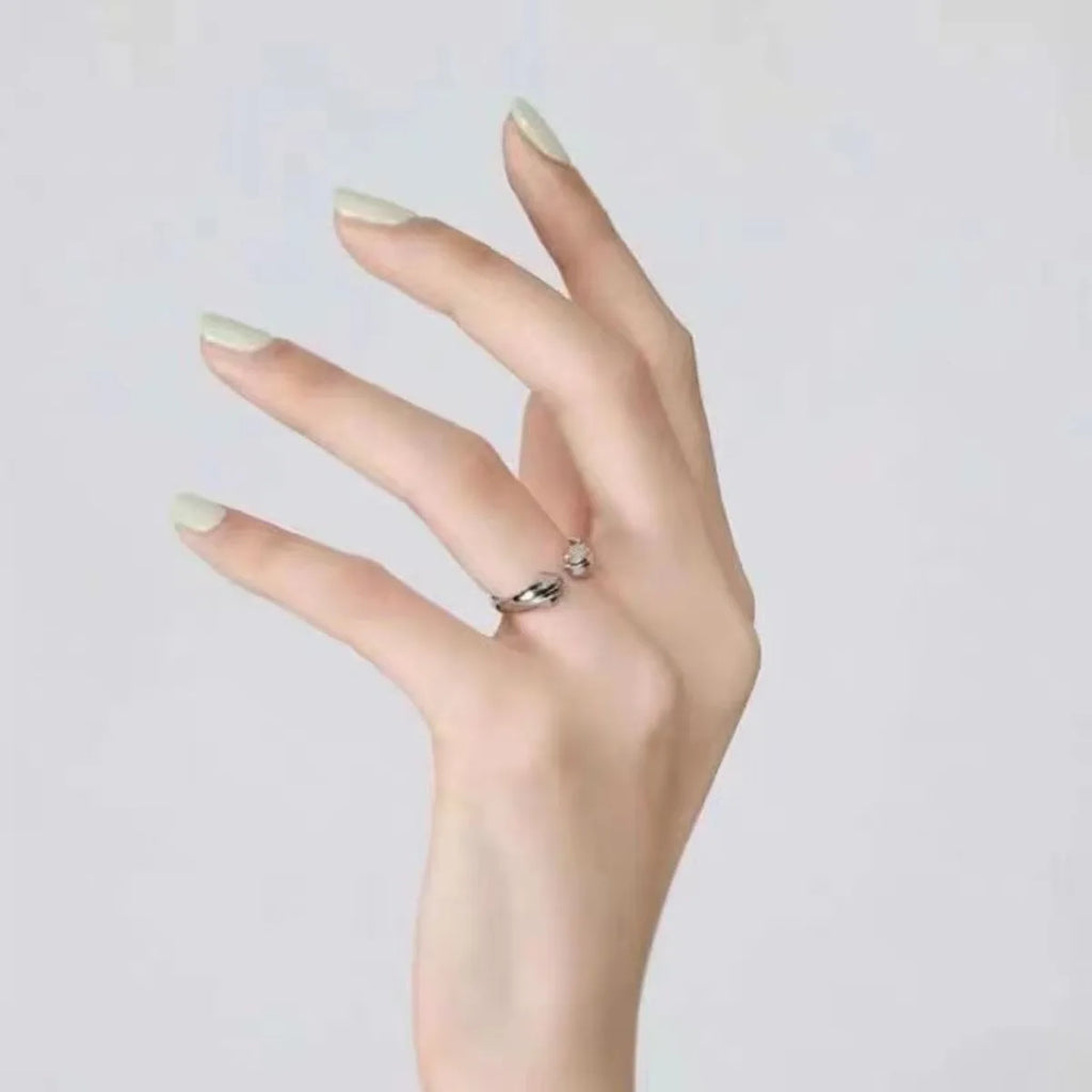 Personality New Solid Color Fashion Originality Cute Able and Creative New Style Cat and Puppy Paw Print Open Lovers Ring Gift Qme
