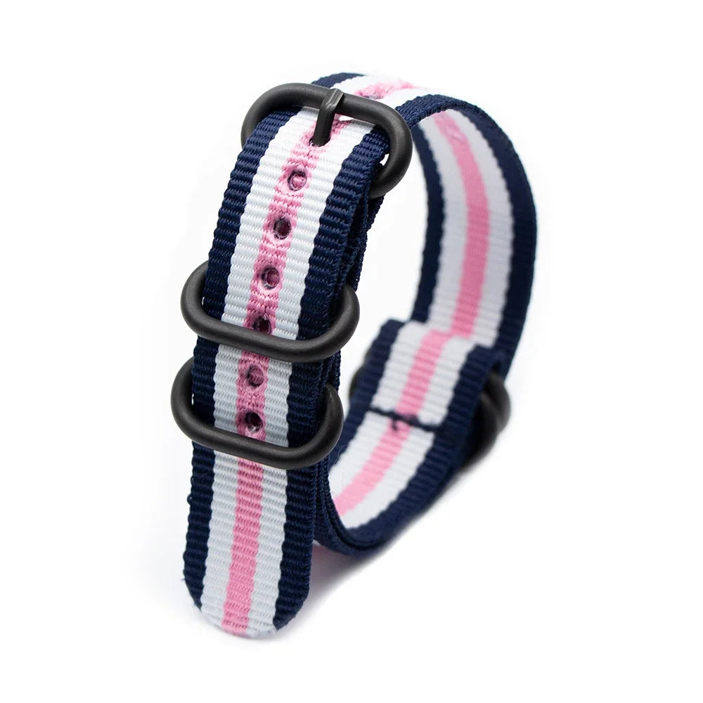 Black Ring Buckle Army Sports Nylon Watch Band Wrist Strap