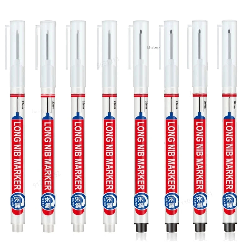 8Pcs Perforating 20mm Deep Hole Long Head Nib Markers For Metal Pen Waterproof Bathroom Woodworking Decoration Multi-Purpose Qme 4 White 4 Black