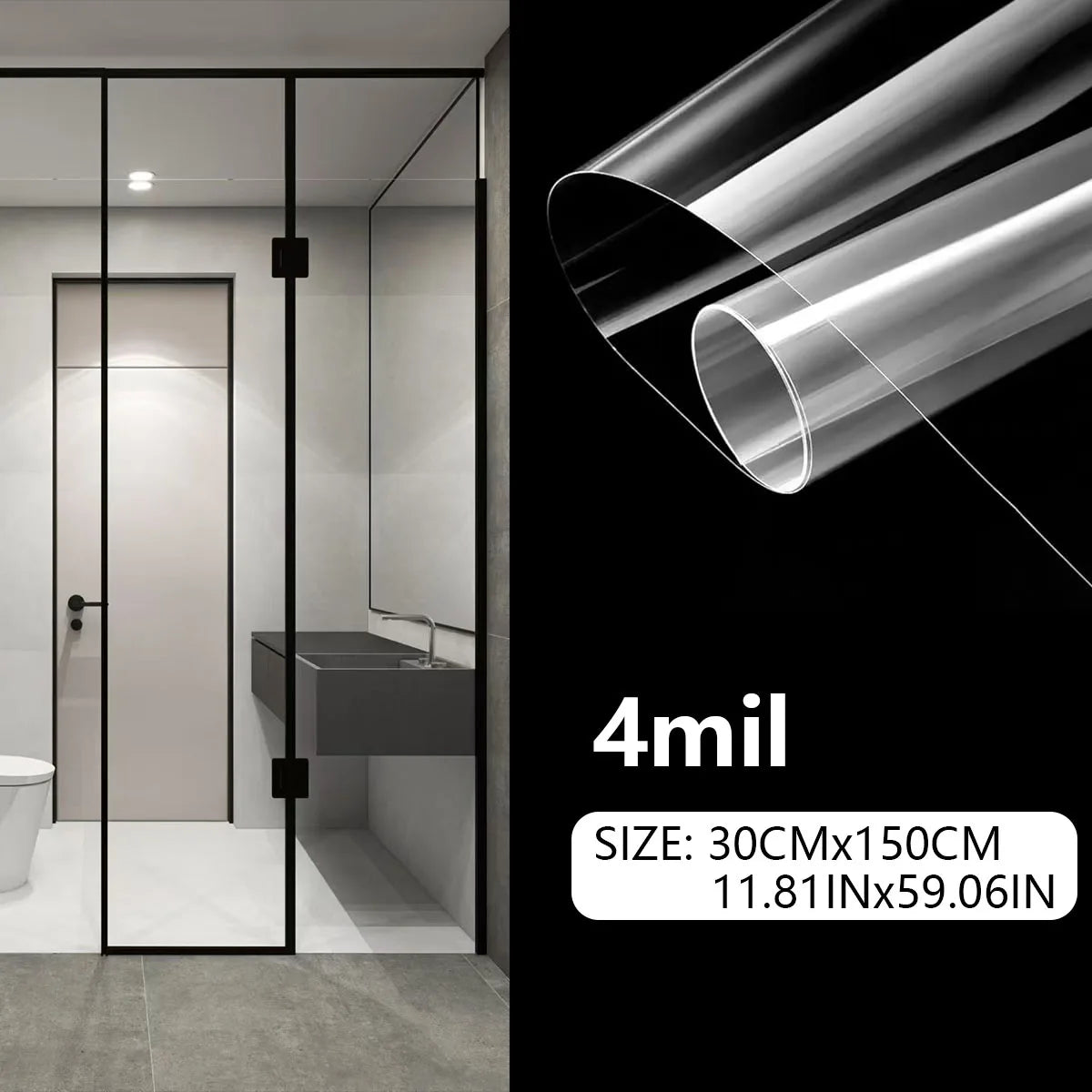 4 Mil Thicness Transparent HD Security Anti Theft Window Film Shower Room Bathroom Window Door Explosion Proof Tempered Film Qme Length150cm Wide30cm