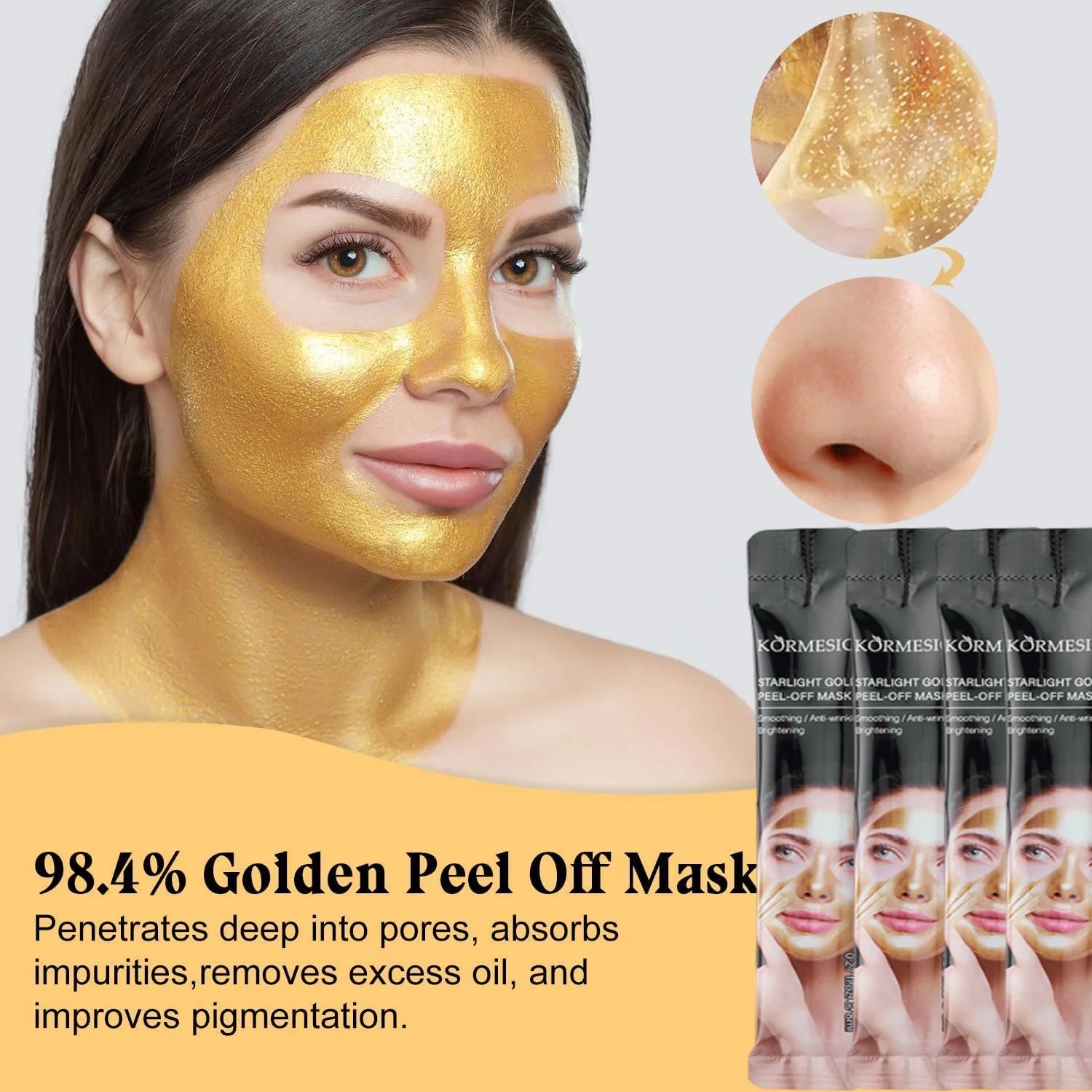 Gold Peel Off Face Mask Blackhead Removal Deep Cleansing Anti-wrinkle Reduces Fine Lines Improves Dullness & Brightens Skin Care Qme