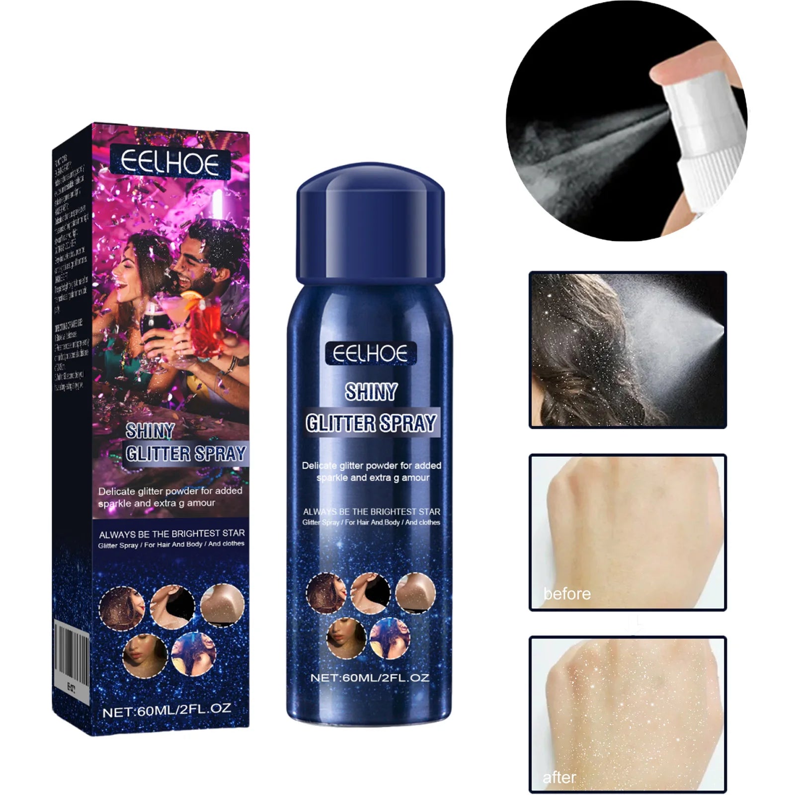 Face Body Glitter Spray Long Lasting Shimmer Quick-Drying Body Hair Face Spray For Party Nightclub Festival Prom Stage Makeup Qme