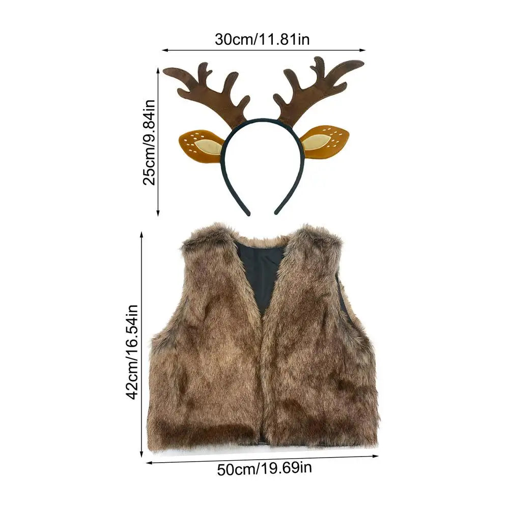 Reindeer Costume Set All-Day Wear Outfit Christmas Deer Costume Vest Red Nose Headband For College Students Adults Girlfriend Qme Coffee China Mainland
