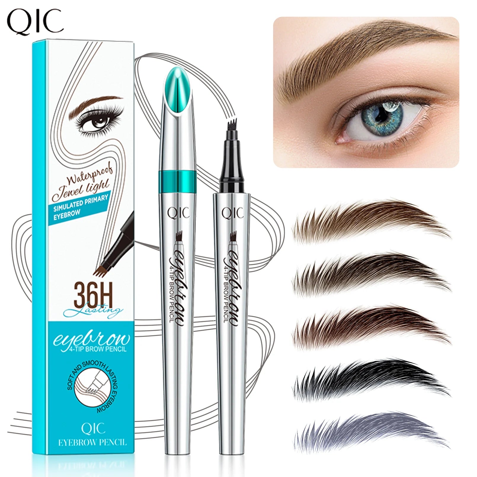 QIC Four-Pronged Eyebrow Pencil, Four-End, Long-Lasting, Non-Smudged, Water-Resistant, Anti-Smudged Eyebrow Pencil Qme