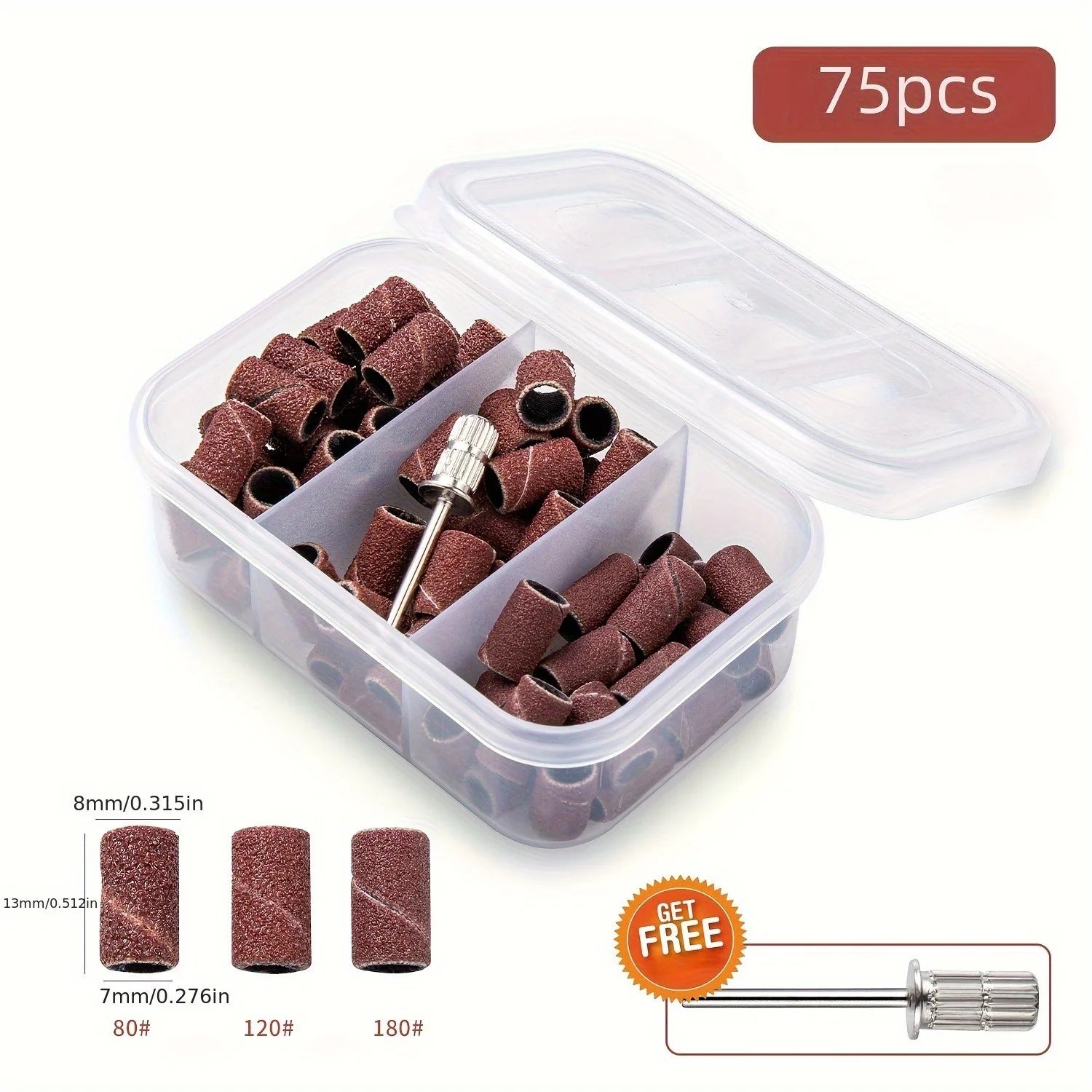 1set Nail Art Sanding Ring Nail Surface Dead Skin Remover Nail Sanding Ring Grinder Grinding Head Nail Art Tool Qme Brown 75pcs