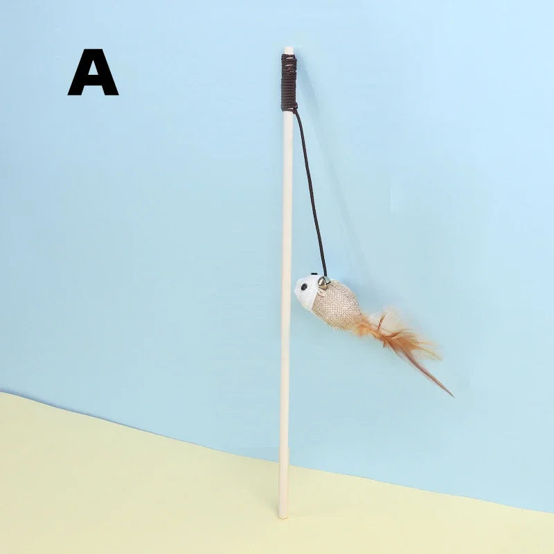 Cat Toy Cat Teaser Stick Handmade Cotton And Linen Woven Wooden Pole Cat Teaser Stick Cute Simulation Mouse Cat Interactive Toy Qme A