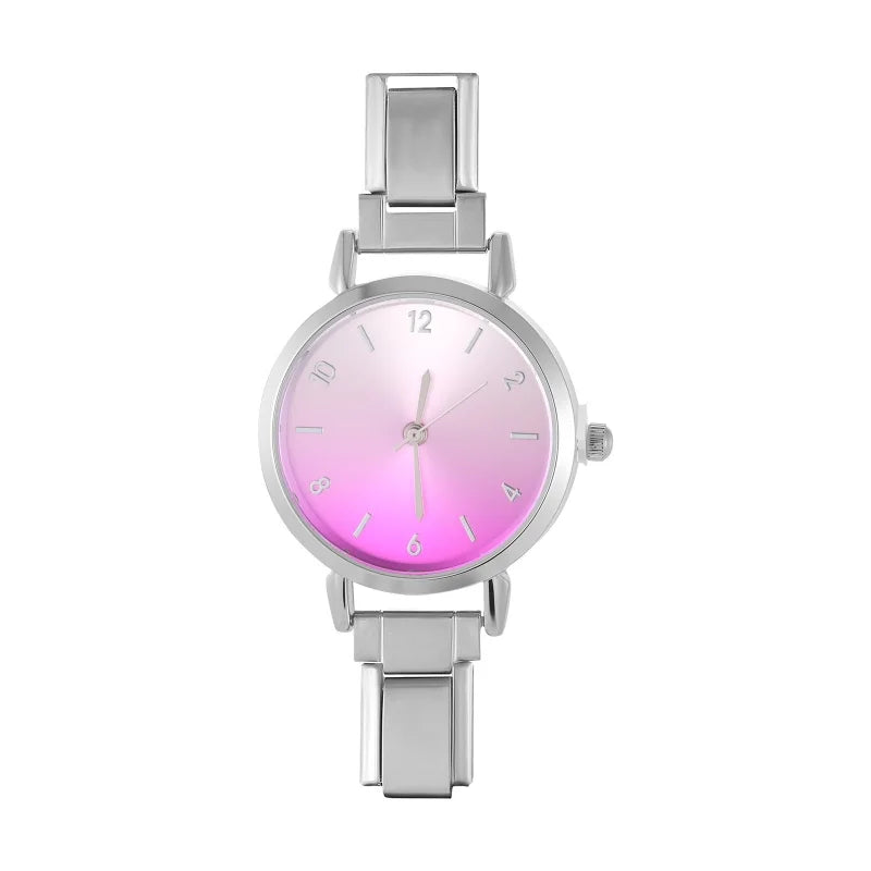 Fashion Women's Stainless Steel Round Blush Watch DIY High Quality Watch Bracelet Bangle For Party Friend Birthday Jewelry Gifts Qme Style 35
