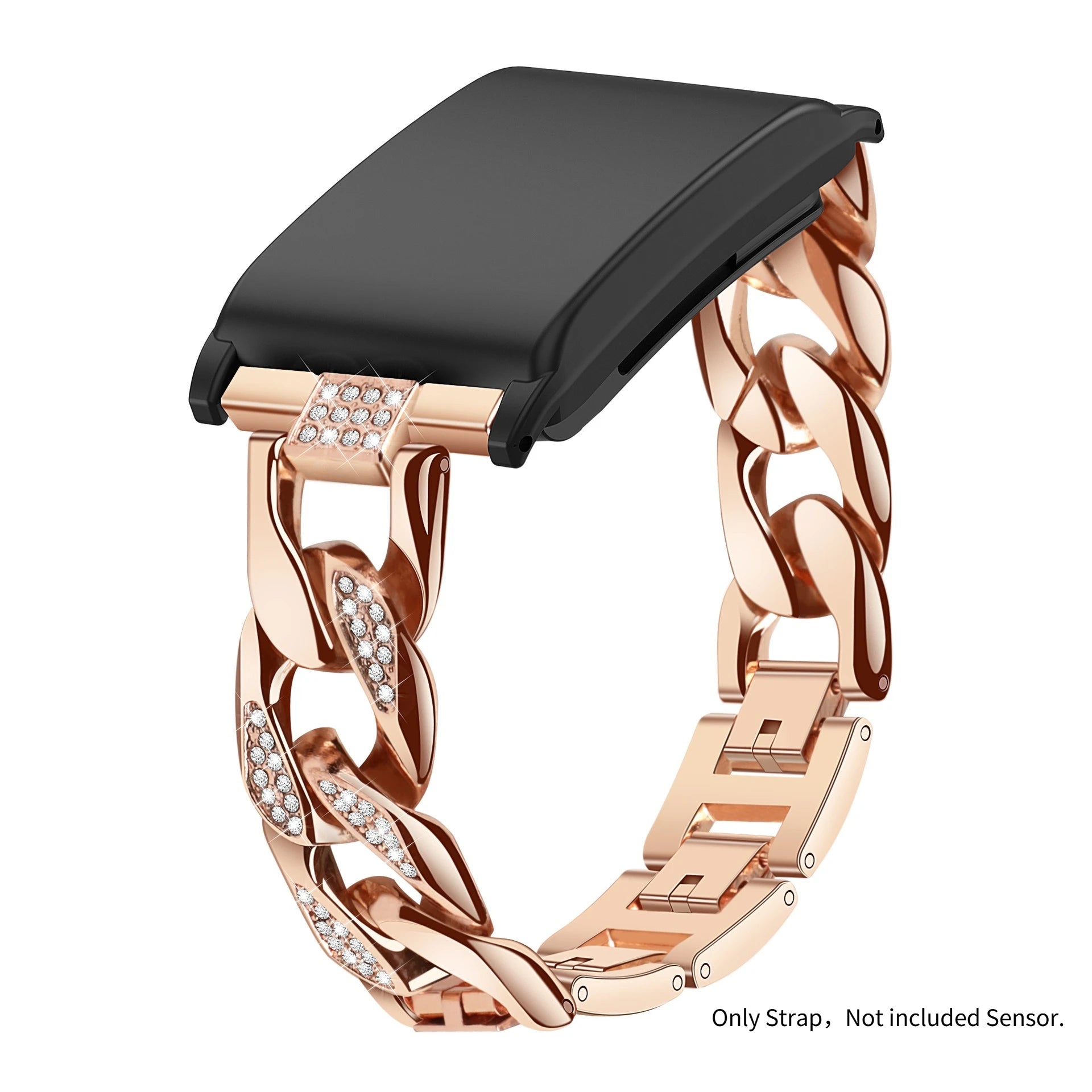 Women Metal Strap for Whoop 4.0 Lady Steel Bracelet Wristband Diamond-Studded Denim Chain for Whoop 4.0 Qme Rose Gold Not included Sensor
