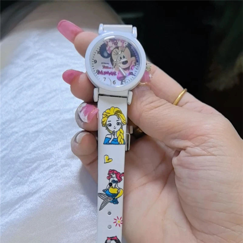 Mickey and Minnie Mouse Cartoon Watches Cute, Korean-Style, Kawaii Watches for Students to Learn Numbers and Tell Time Qme