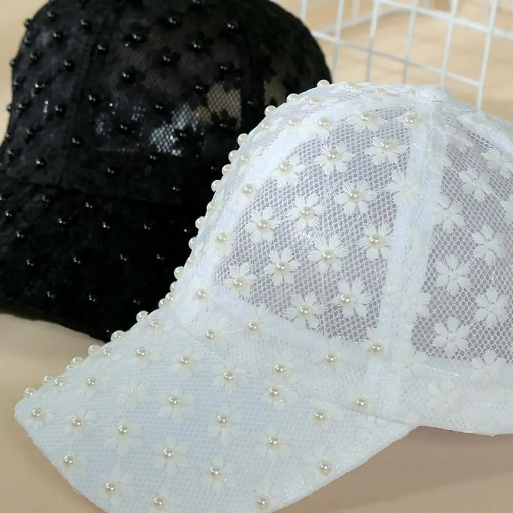 Embroidery Lace Baseball Cap Adjustable Sunscreen Embroidered Flower Qme