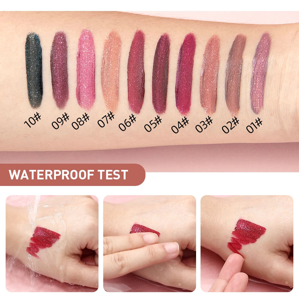 QIBEST Glitter Shimmer Liquid Lipstick High Quality Waterproof Lightweight Lip Gloss Lasting Lip Tint Makeup For Women Lip Stain Qme