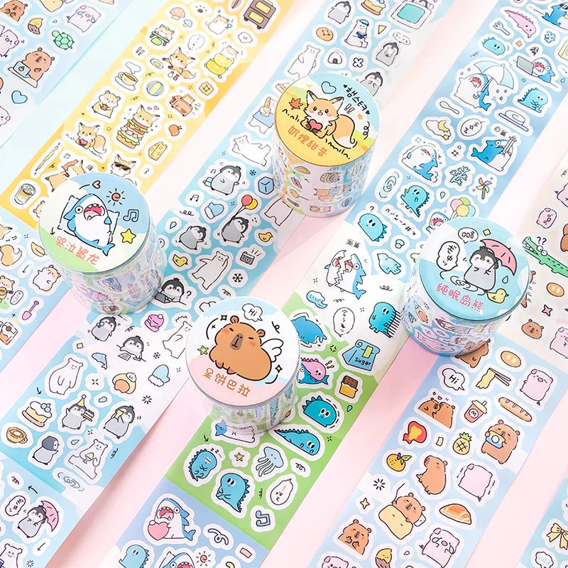 70mm*2m Cute Cartoon Creative Decoration Adhesive Tape PET Die Cutting Tapes Handbook DIY Scrapbooking Collage Journal Stickers Qme