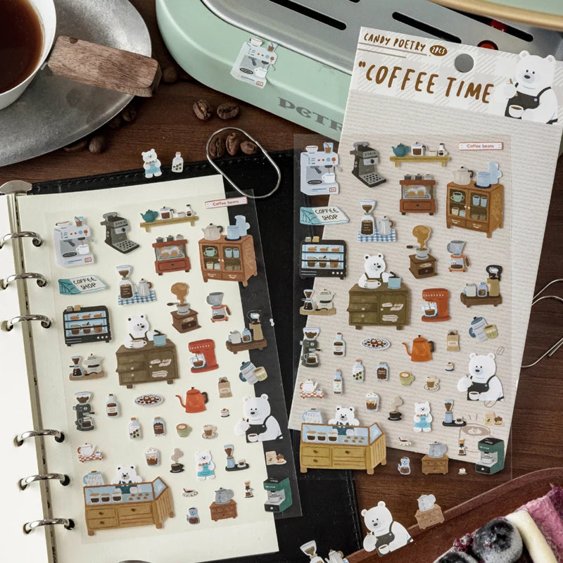 Cute Pet & Coffee Themed Decor Stickers, Healing Stationery Gifts, Perfect for Junk Journal, Bottle & Phone Case Decoration Qme