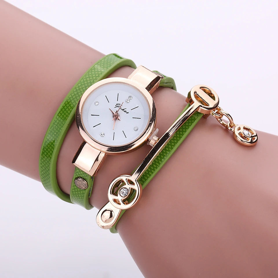 Reloj Fashion Women Bracelet Watch Gold Quartz Gift Watch Wristwatch Women Dress Leather Casual Bracelet Watches Hot Selling Qme Green
