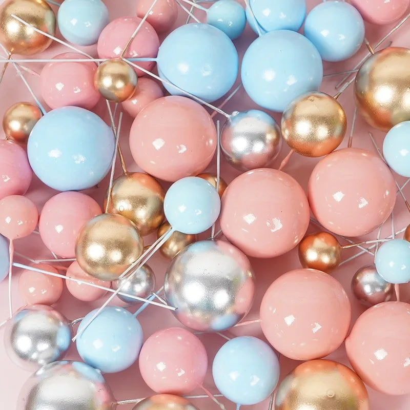 20Pcs Cake Topper Gold Silver Ball Happy Birthday Cake Topper DIY Cupcake Flag Wedding Christmas Ball Decor Birthday Decoration Qme