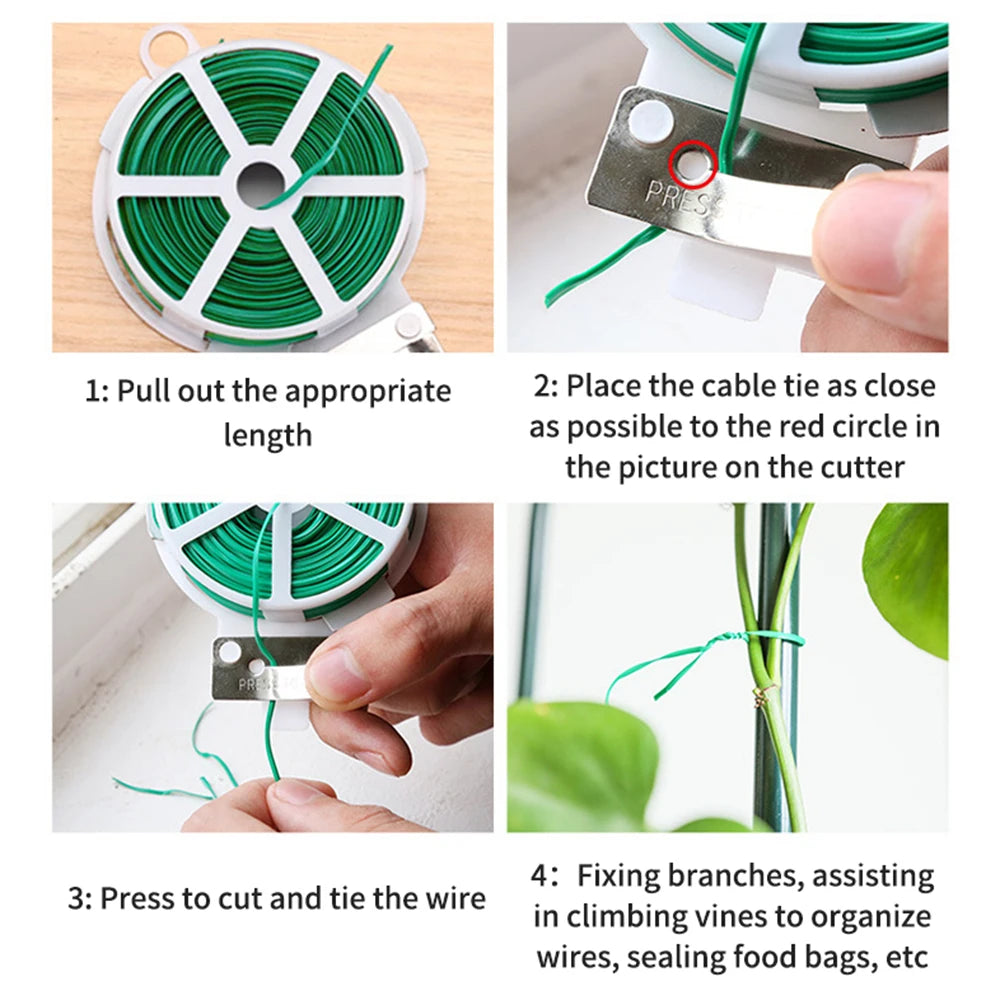 1 Roll/100M Home Multifunctional Plastic Steel Twist Tie Sturdy Reusable Garden Flower Plant Support Strap Tie Qme
