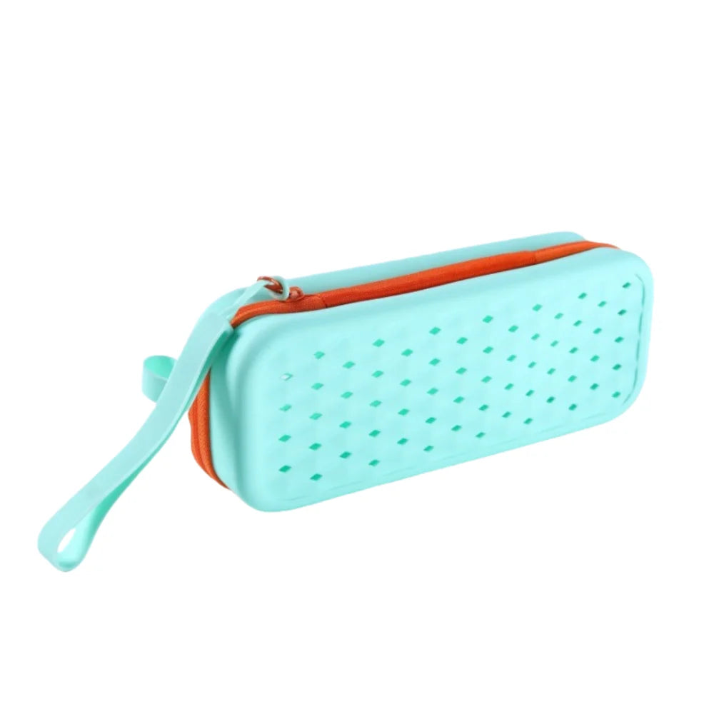 Portable Silicone Swim Goggle Case Waterproof Breathable Swimming Goggles Protection Box with Drain Hole with Carabiners Qme Cyan