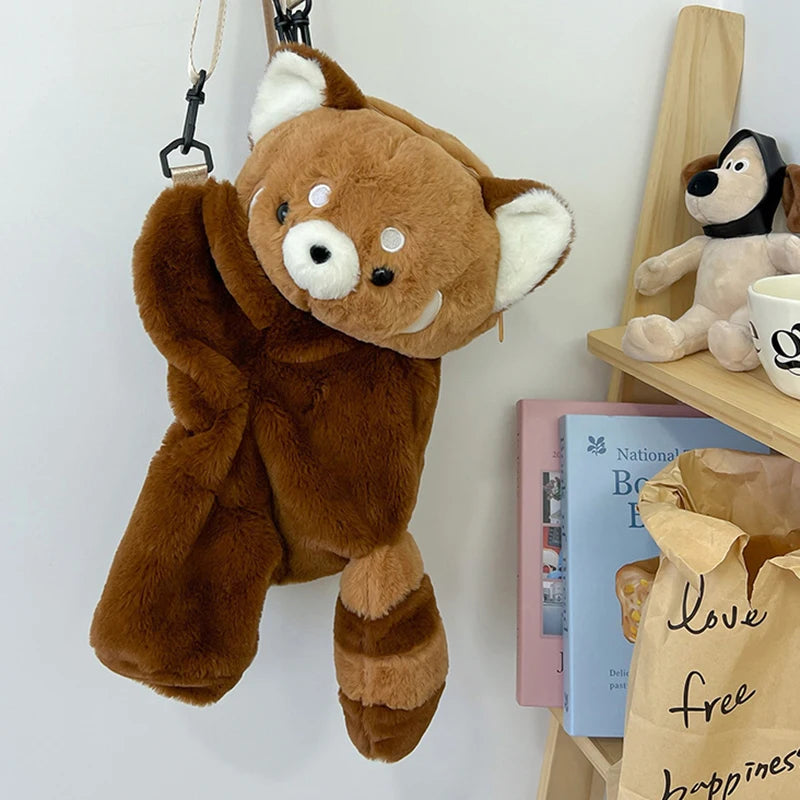 Red Panda Plush Backpack Women Crossbody Fur Soft Shoulder Bag Qme